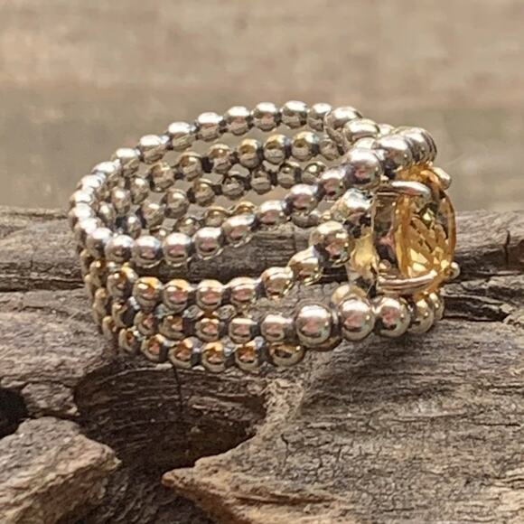 Michael Dawkings Ring Sterling Silver Caviar Bead w/ Yellow Sapp. Center Size 9 - Picture 4 of 8